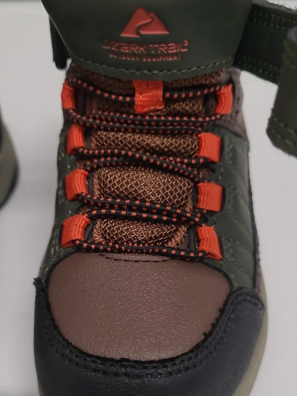 Ozark Trail Olive Green and Brown Kids Outdoor Boots with Orange Accents